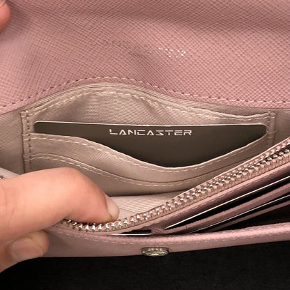 Lancaster Paris Taupe Purple Leather Large Flat Wallet NIB