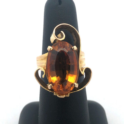 Vintage 14K Yellow Gold Oval Citrine Modernist Statement Cocktail Ring