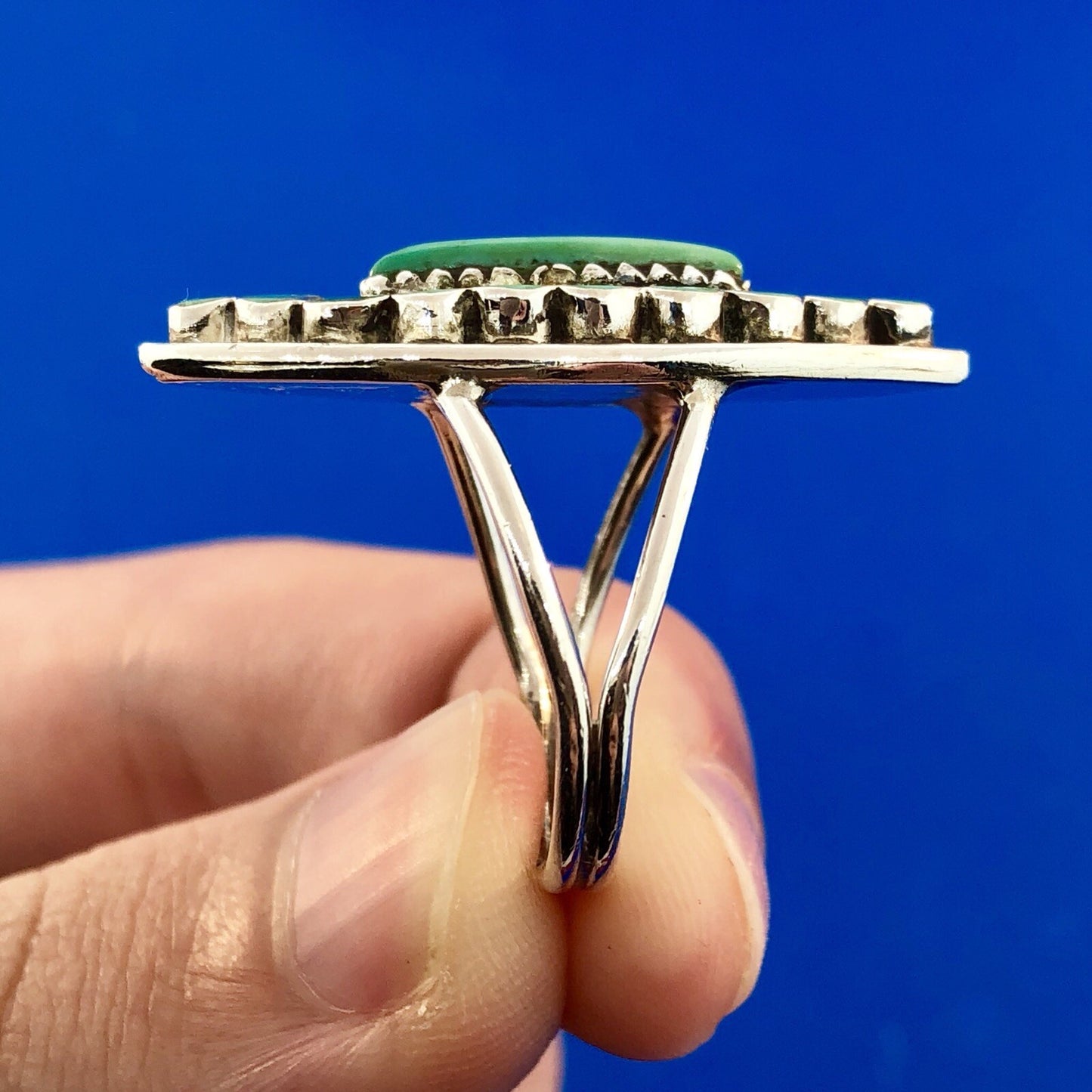 Vintage Native American 925 Sterling Silver Turquoise Statement Finger Ring
