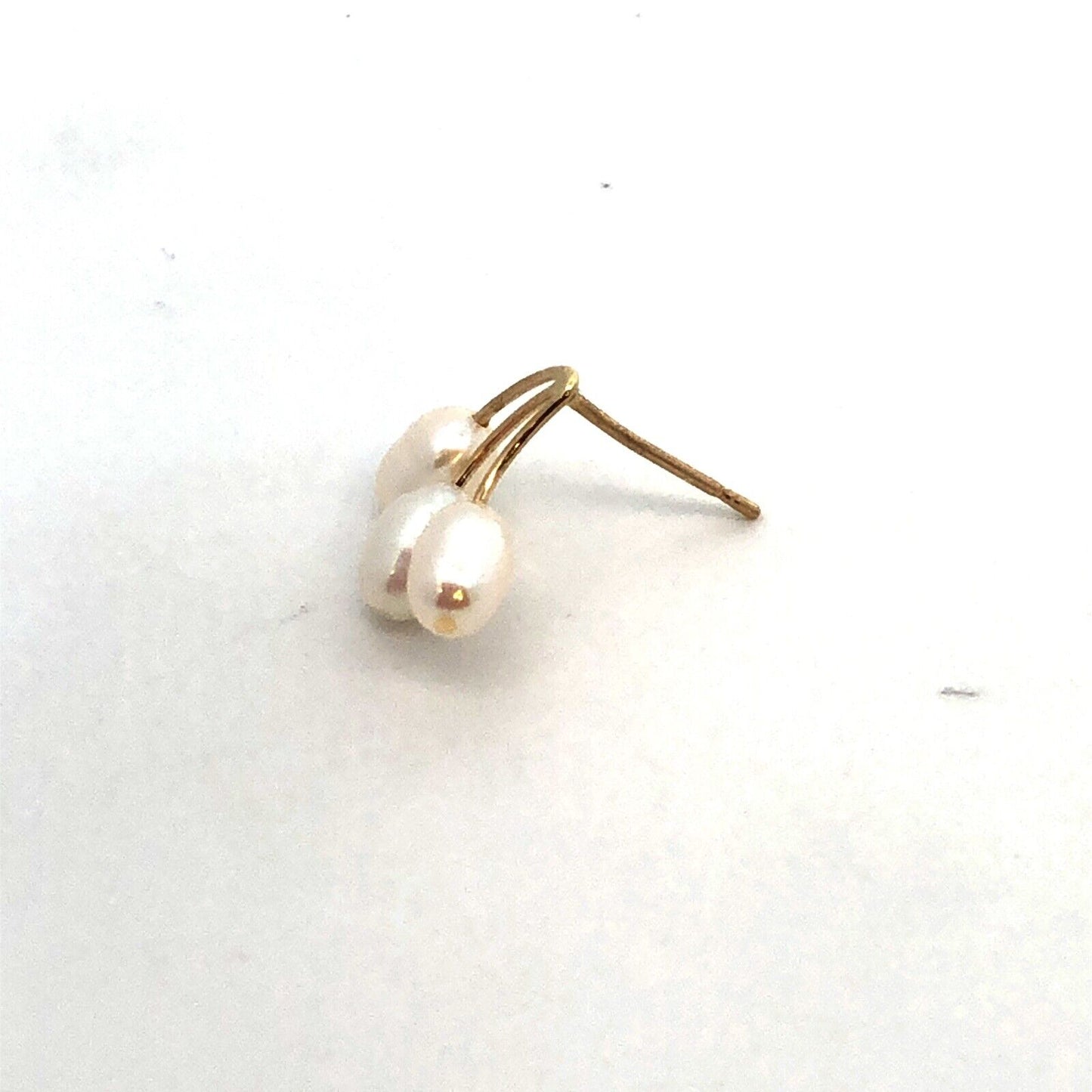 Designer ZZ 14K Yellow Gold Three Oval Pearl Drop Stud Earrings