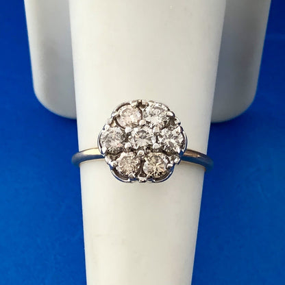 Estate 14K Yellow White Gold Diamond Floral Cluster Anniversary Cocktail Ring