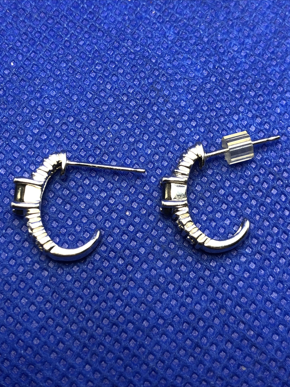 Black Onyx Diamond Accented 925 Sterling Silver Half Huggie Hoop Stud Earrings