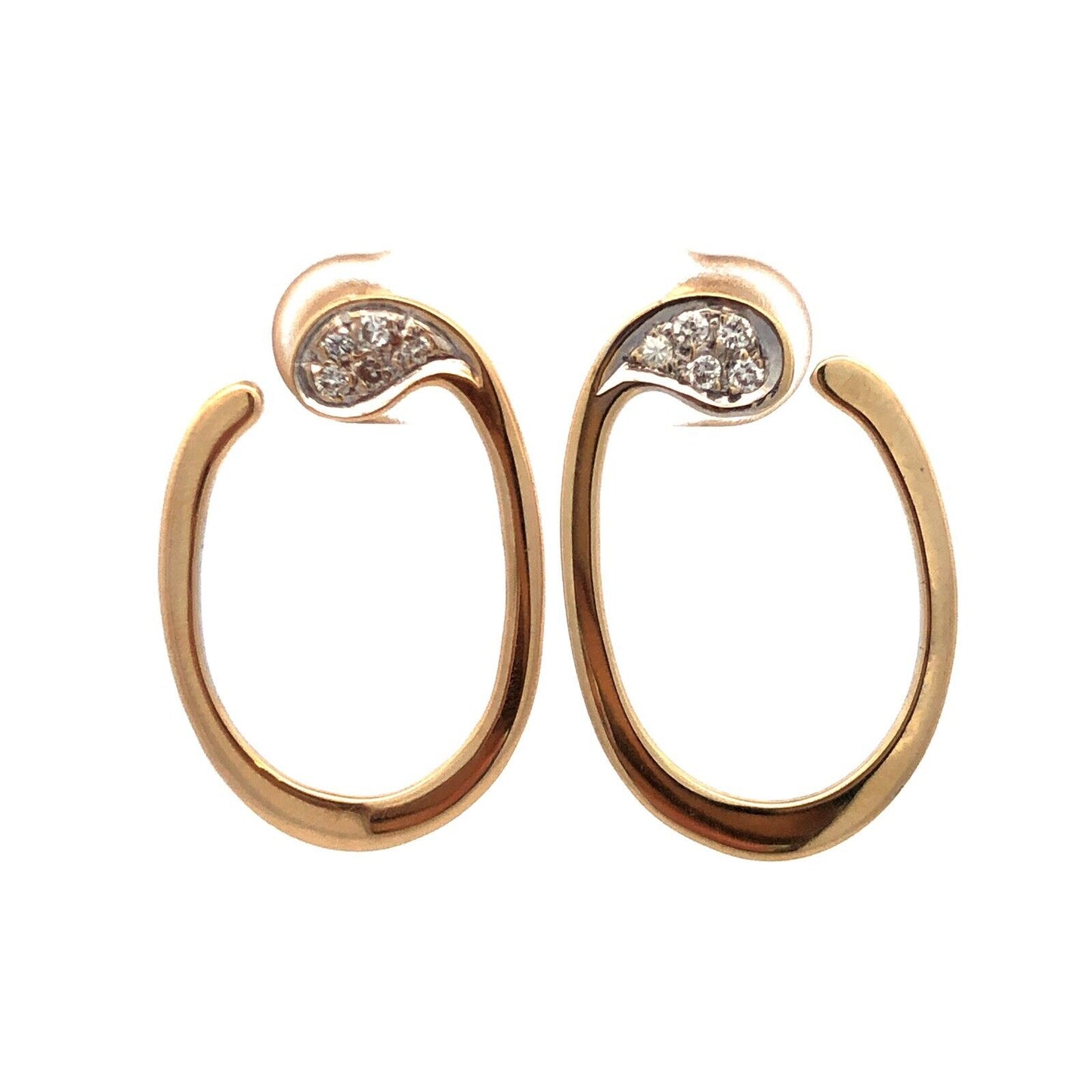 Designer WZ 14K Yellow Gold Round Diamond Oval Modernist Drop Stud Earrings