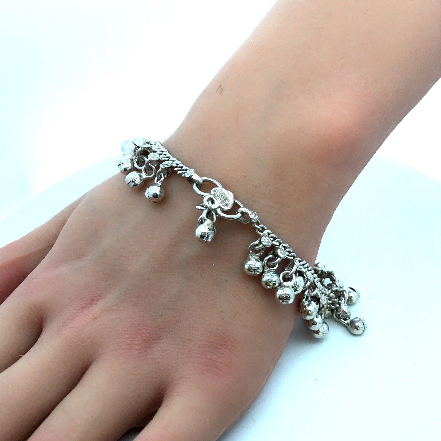 Retro  Silver Tone Floral Bells Jingle Charm Chain Belly Dancer Bracelet