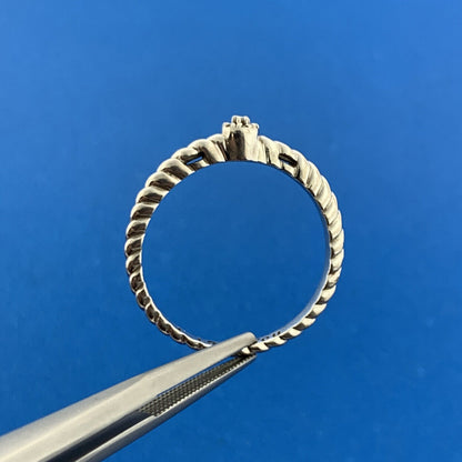 925 Sterling Silver Diamond Flower Ribbed Band Stackable Ring