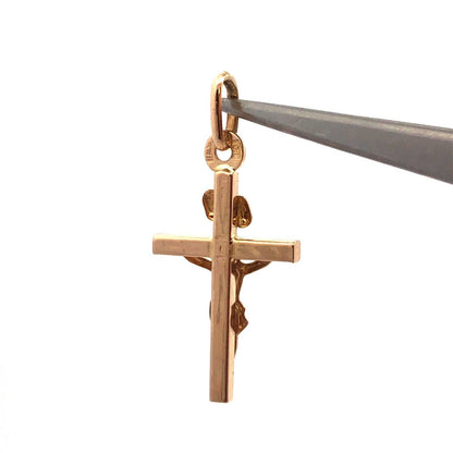Designer Italy 14K Yellow Gold Polished Jesus Crucifix Cross Charm Pendant