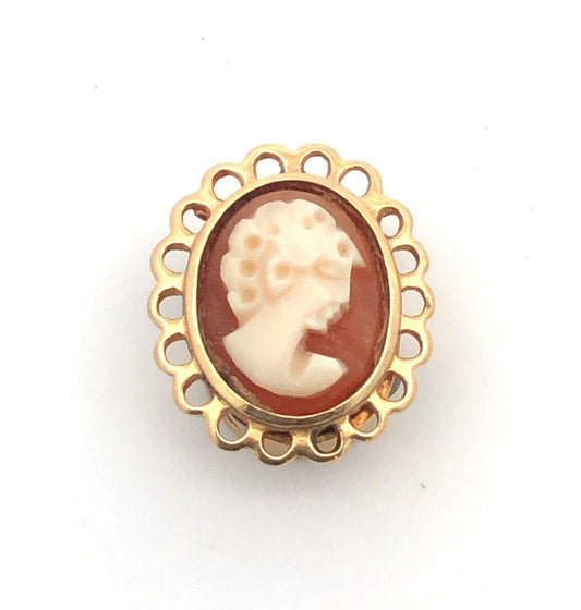 Vintage 10K Yellow Gold Oval Carved Cameo Open Work Slide Bracelet Charm