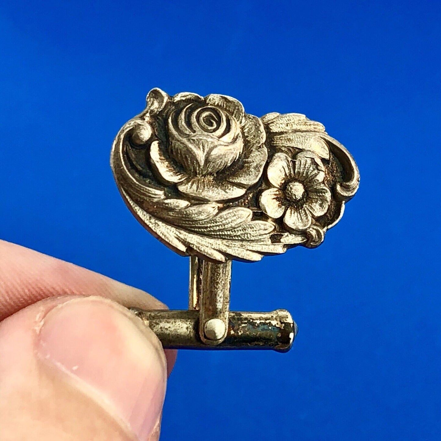 Art Deco S Kirk & Son 925 Sterling Silver Reposse Floral Patina Cuff Links