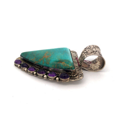 David Troutman Navajo 925 Sterling Silver Turquoise Amethyst Statement Pendant