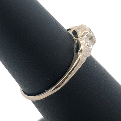 Art Deco 14K White Gold Diamond Solitaire Sweetheart Scroll Engagement Ring