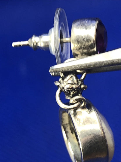 925 Sterling Silver Amethyst Mother of Pearl Round Drop Dangle Earrings