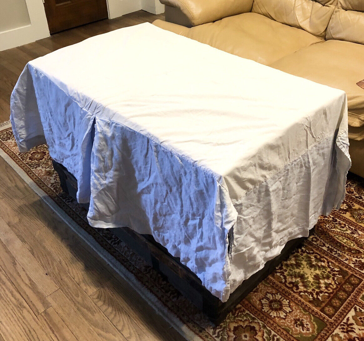 Pottery Barn Solid Light Blue Linen Boys Room Kids Bed Crib Skirt