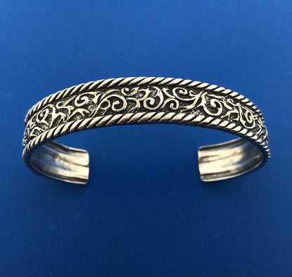 Carolyn Pollack Relios R Moon Sterling Silver 925 Cable Scroll Cuff Bracelet