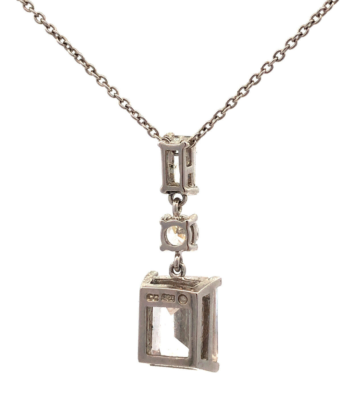 Designer 925 Sterling Silver Cubic Zirconia CZ Drop Dangle Pendant Necklace