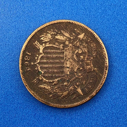 1864 P Bronze Two-Cent Piece Union Shield Large Motto Philadelphia Mint Coin