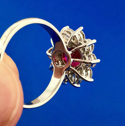 Stunning Siri Sterling Silver Oval Ruby Cubic Zirconia CZ Halo Cocktail Ring