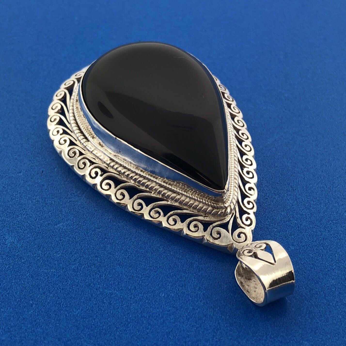 Balinese Sterling Silver Black Onyx Wisdom Protection Chakra Statement Pendant