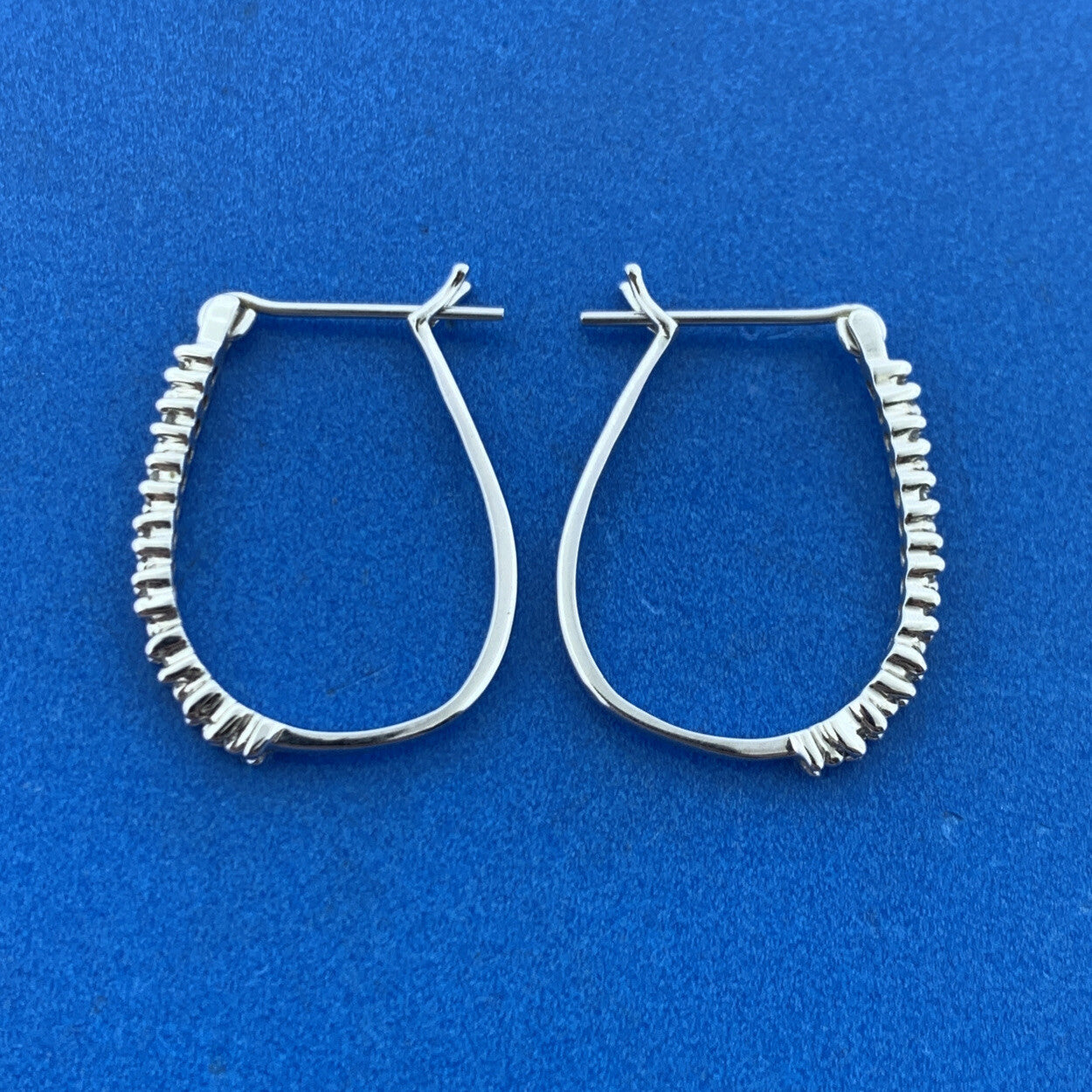 Designer 10K White Gold Diamond Oblong Drop Dangle Hoop Earrings