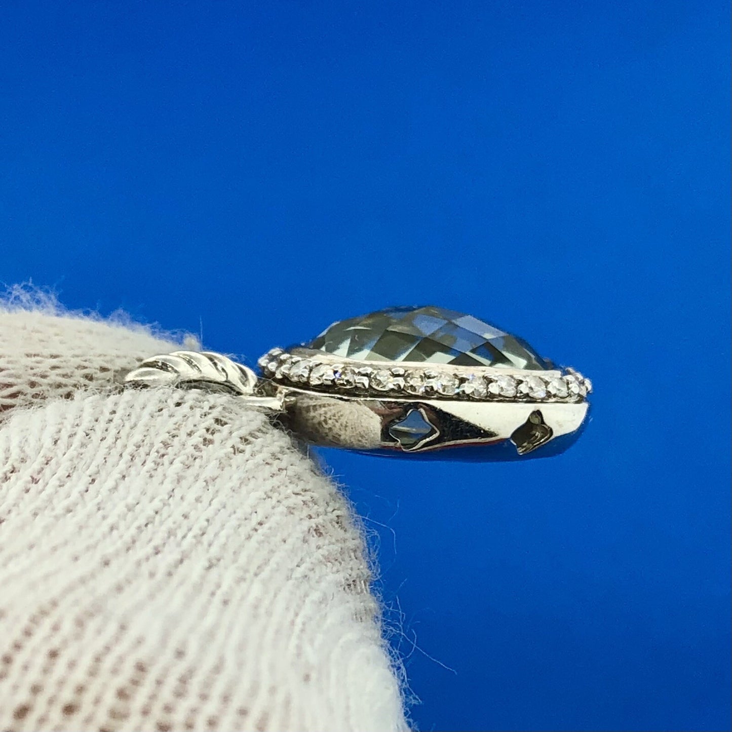 David Yurman DY Sterling Silver 925 Faceted Green Quartz Diamond Dangle Pendant