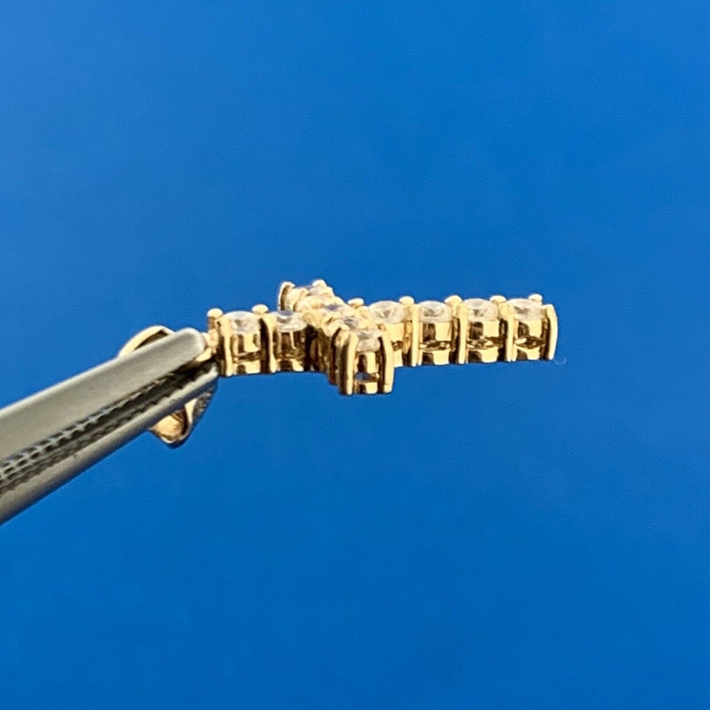 Designer DT 14k Yellow Gold Sparkling CZ Precious Religious Cross Dangle Pendant