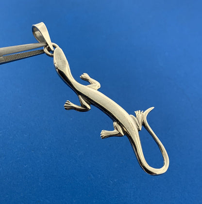 925 Sterling Silver Lizard Gecko Chameleon Reptilian Statement Pendant