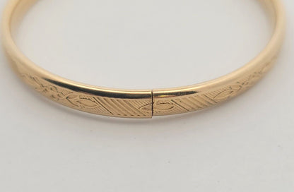 Vintage 12K Yellow Gold Filled Engraved Floral/Stripes Child's Bangle Bracelet