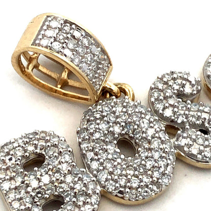 Designer 10K Yellow Gold Diamond Pave Encrusted BOSS Word Statement Pendant