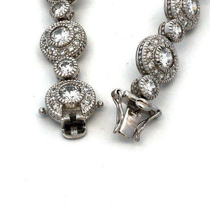 Designer R 925 Sterling Silver Round Cubic Zirconia CZ Retro Tennis Bracelet