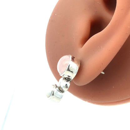 Vintage 925 Sterling Silver Oval Rose Quartz Pearl Drop Stud Earrings