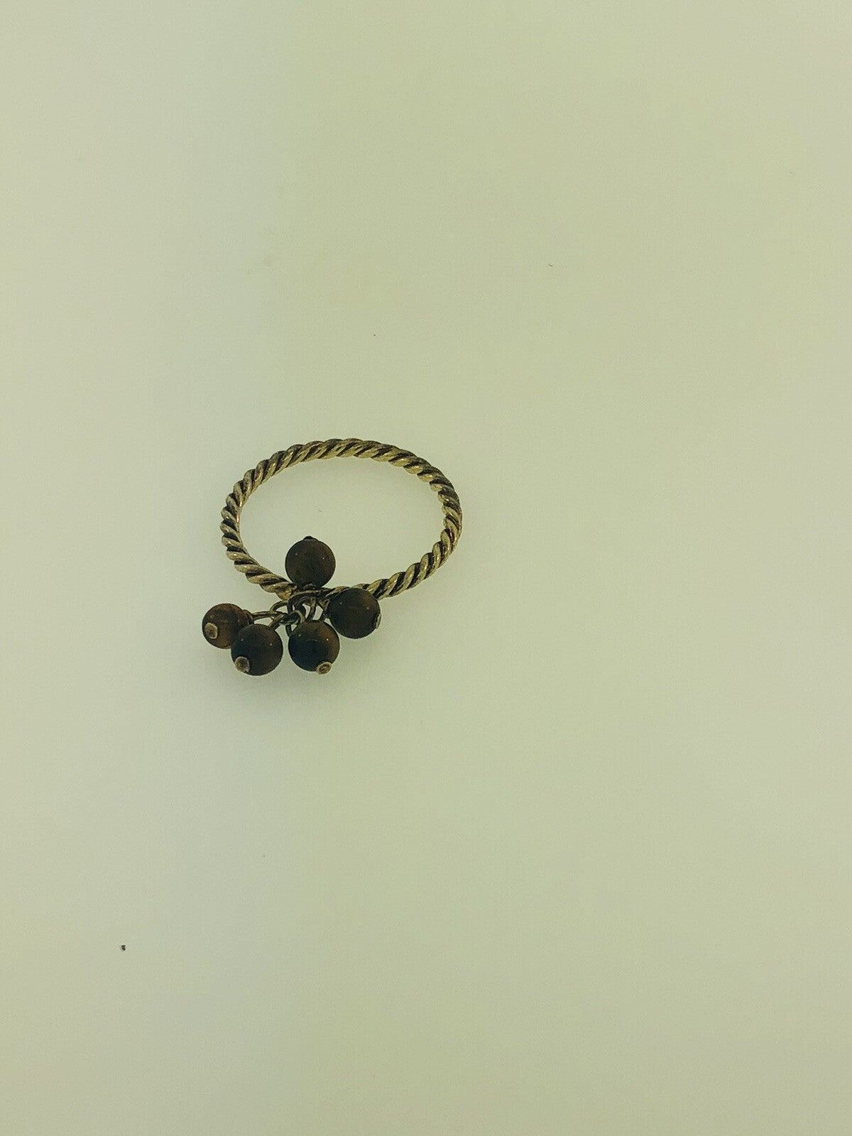Vintage Sterling Silver 925 Brown Tigers Eye Bead Ball Dangle Cocktail Ring
