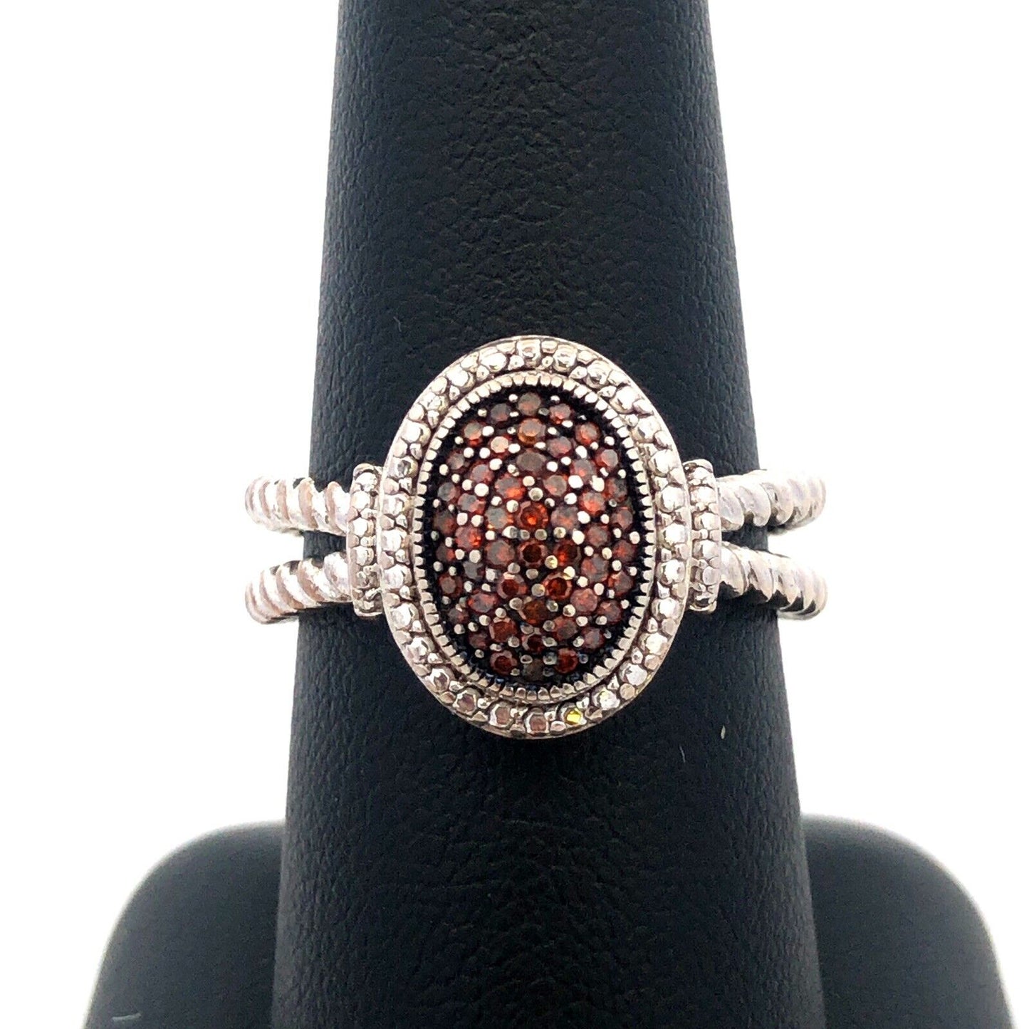 Designer JS 925 Sterling Silver Chocolate Diamond Oval Twist Detail Ring