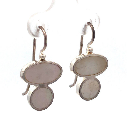 Designer SJ 925 Sterling Silver Oval Round Mother of Pearl Hook Earrings