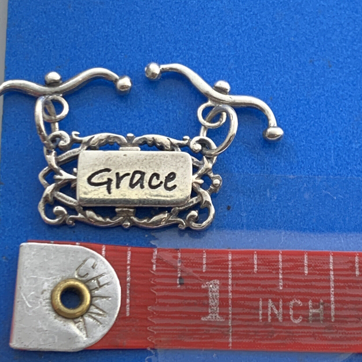 Designer 925 Sterling Silver Open Scroll GRACE Pendant Amulet Charm