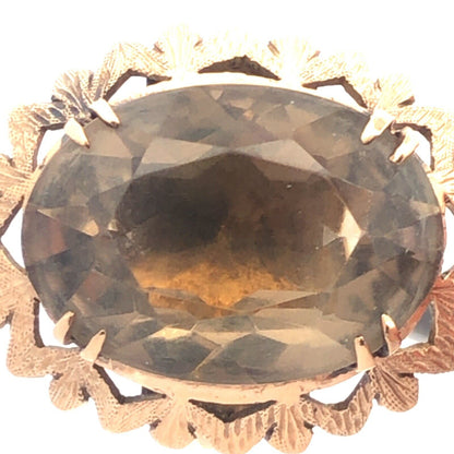 Vintage Retro 14k Yellow Gold Smoky Topaz Statement Cocktail Ring