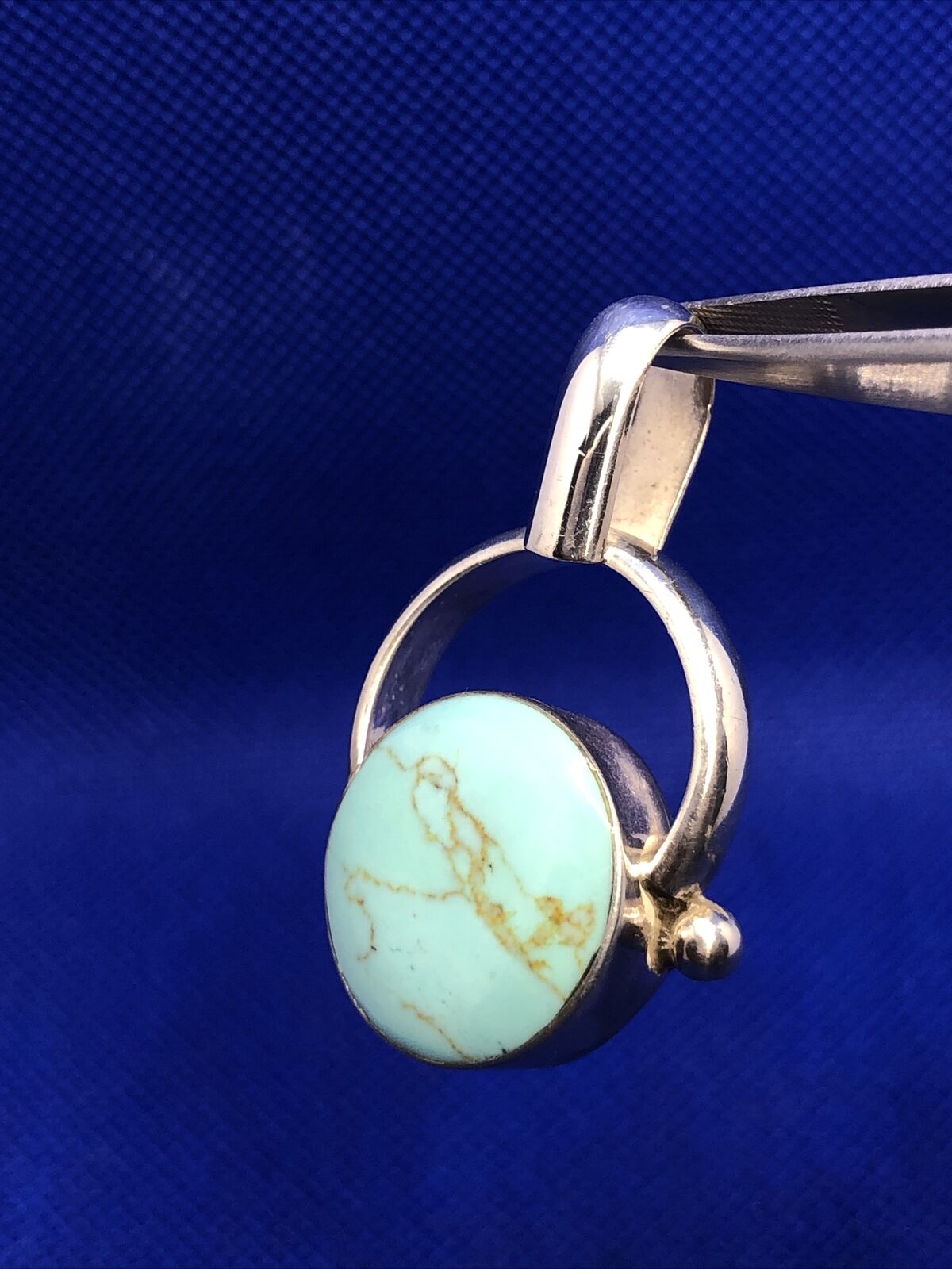 Designer 925 Sterling Silver Turquoise Cabochon Modernist Statement Pendant