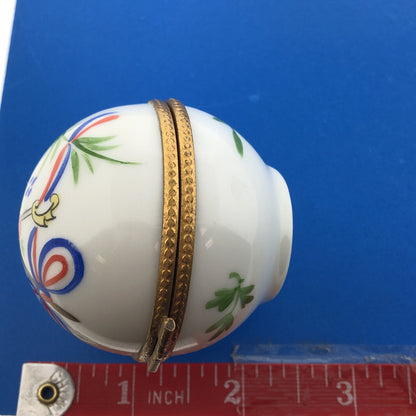 Vintage Limoges Hand Painted Porcelain Floral Round Paris Hinged Trinket Box