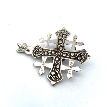 Vintage Jerusalem 925 Sterling Silver Twist Detail Cross Pendant