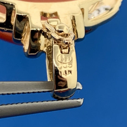 Designer 14K Yellow Gold Oval Coral Cabochon Diamond Accented Enhancer Pendant