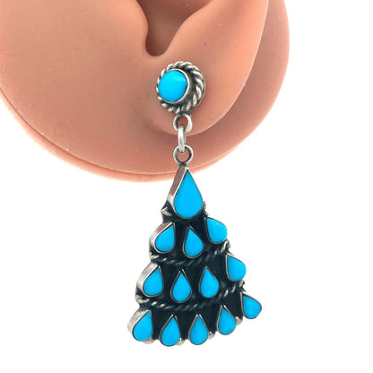 Vintage Bernice Goodspeed Taxco 925 Sterling Silver Turquoise Dangle Earrings