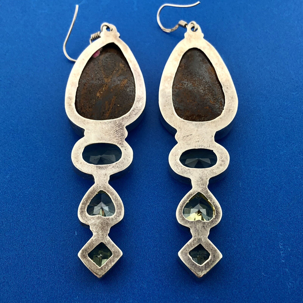Retro 925 Sterling Silver Chunky Llanite Lemon Quartz Statement Dangle Earrings