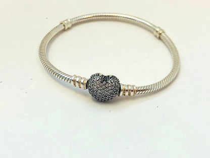 Authentic Pandora 925 Sterling Silver Pave Heart Clasp 590727CZ Charm Bracelet