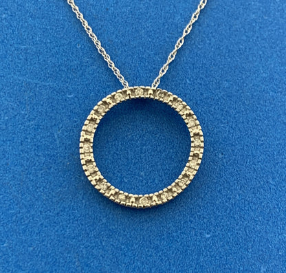 Designer 10K White Gold Diamond Infinity Eternity Circle Anniversary Necklace