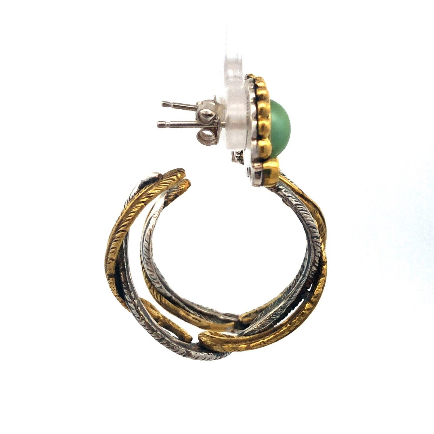 Designer Dream 925 Sterling Silver Bronze Peridot Feather Hoop Earrings