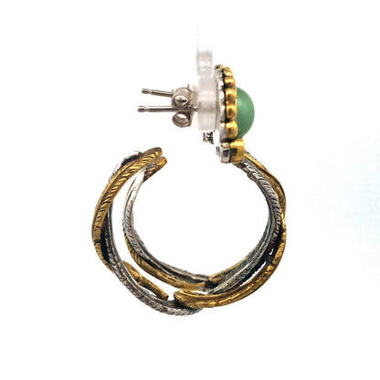 Designer Dream 925 Sterling Silver Bronze Peridot Feather Hoop Earrings