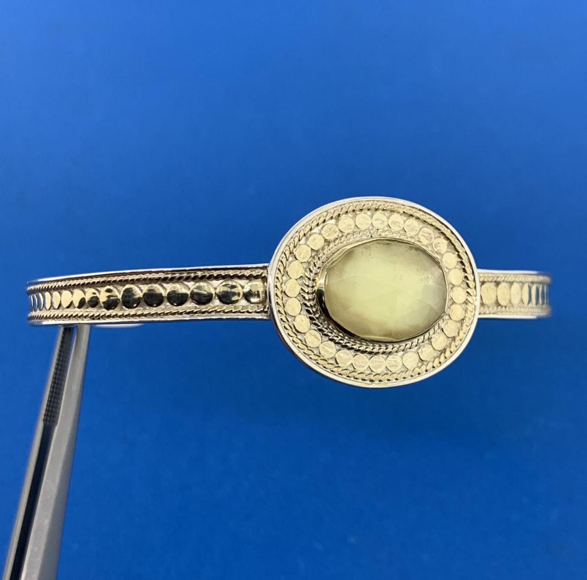Designer Anna Beck 925 Sterling Silver Lemon Quartz Doublet Open Cuff Bracelet