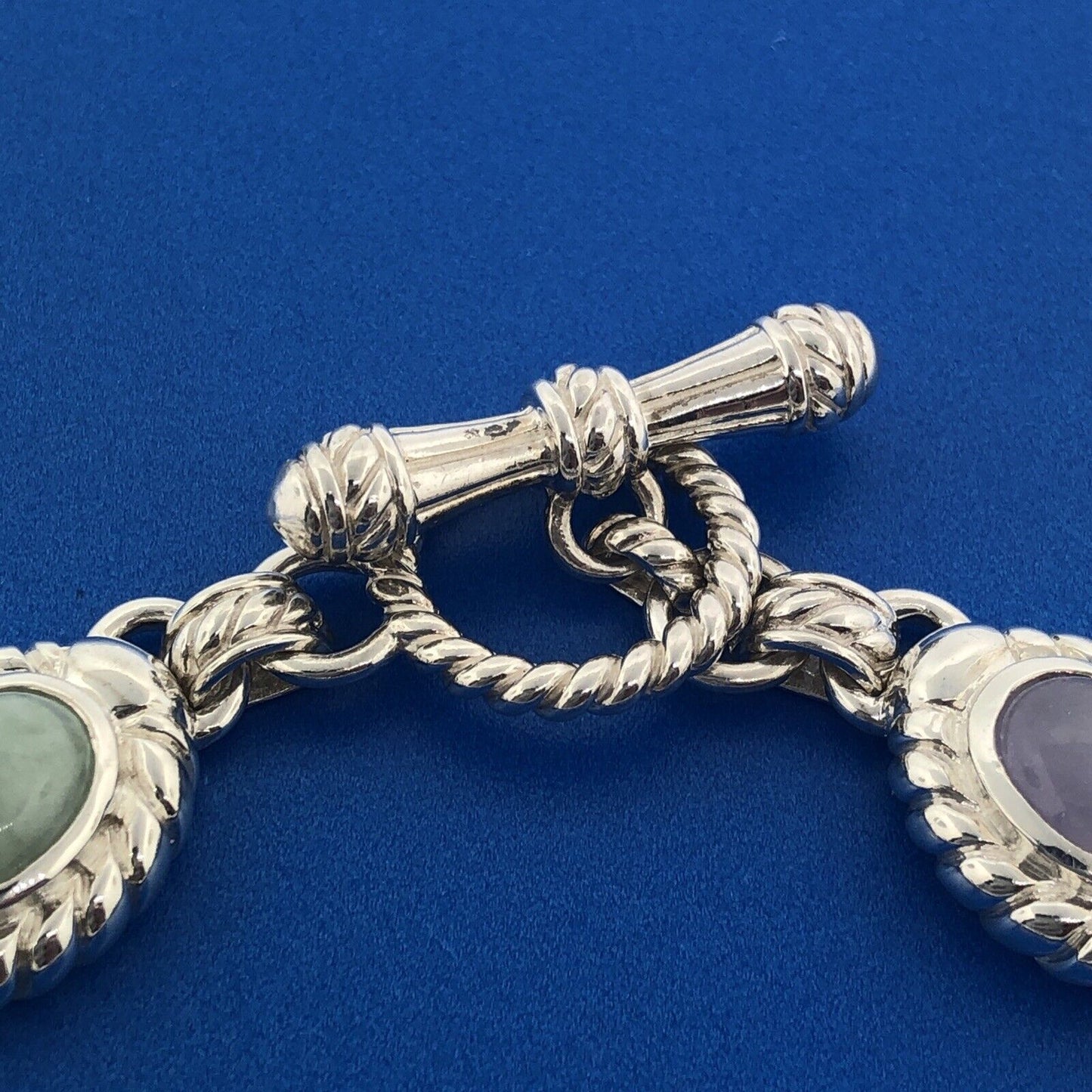 Sterling Silver Green Yellow Lavender Chalcedony Chakra Toggle Bracelet
