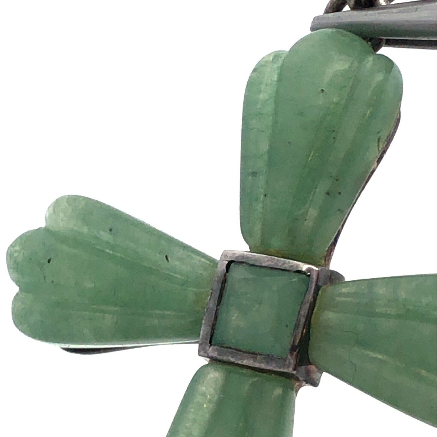 Designer 925 Sterling Silver Carved Jade Cross Statement Pendant Necklace