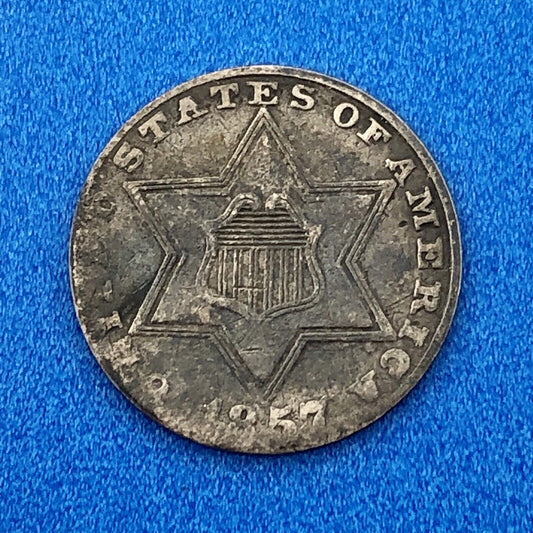 1857 P 3 Cent Silver Three Cent Piece Trime Better Key Philadelphia Mint Coin
