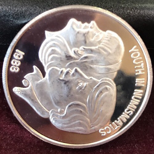 1988 Numismatic Association of Southern California 999 Silver Youth in Numis Rnd