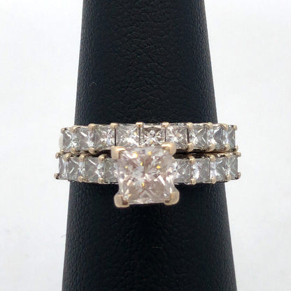Designer 14K White Gold Princess Diamond Solitaire W/Accents Two Ring Bridal Set